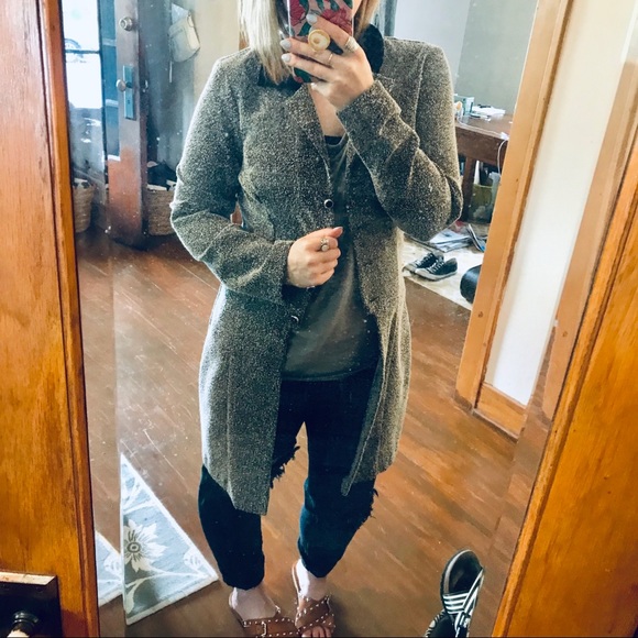 Vintage 90s Textured Gray Tailored Collared Coat - Picture 5 of 11